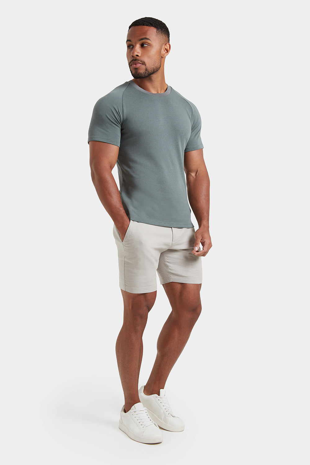 Knit Look T-Shirt in Khaki Grey - TAILORED ATHLETE - ROW