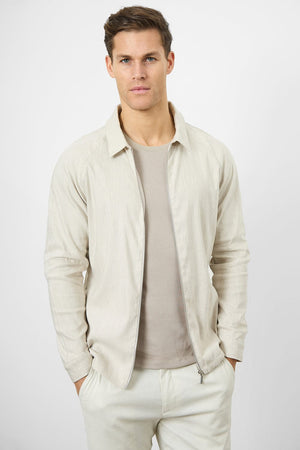 Linen Blend Zip Through Jacket in Oatmeal - TAILORED ATHLETE - ROW