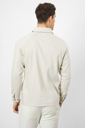 Linen Blend Zip Through Jacket in Oatmeal - TAILORED ATHLETE - ROW