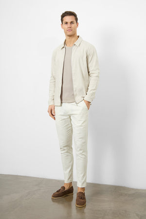 Linen Blend Zip Through Jacket in Oatmeal - TAILORED ATHLETE - ROW