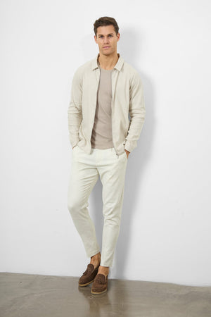 Linen Blend Zip Through Jacket in Oatmeal - TAILORED ATHLETE - ROW