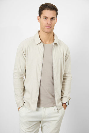 Linen Blend Zip Through Jacket in Oatmeal - TAILORED ATHLETE - ROW