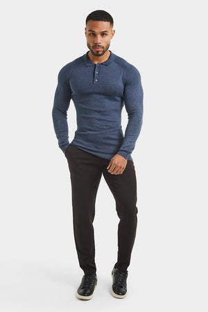 Knitted Polo Shirt in Denim Marl - TAILORED ATHLETE - ROW