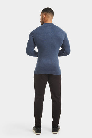 Knitted Polo Shirt in Denim Marl - TAILORED ATHLETE - ROW