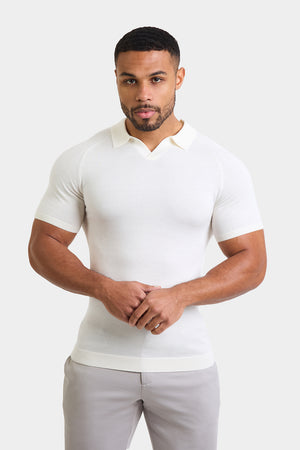 Merino Open Collar Knitted Polo in Chalk - TAILORED ATHLETE - ROW