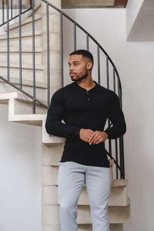 Knitted Polo Shirt in Black - TAILORED ATHLETE - ROW