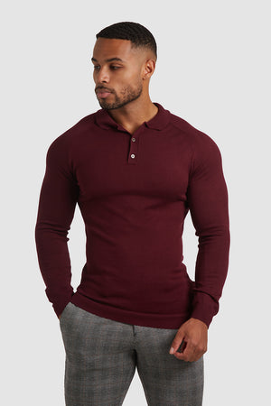 Knit Polo Shirt (LS) in Claret - TAILORED ATHLETE - ROW