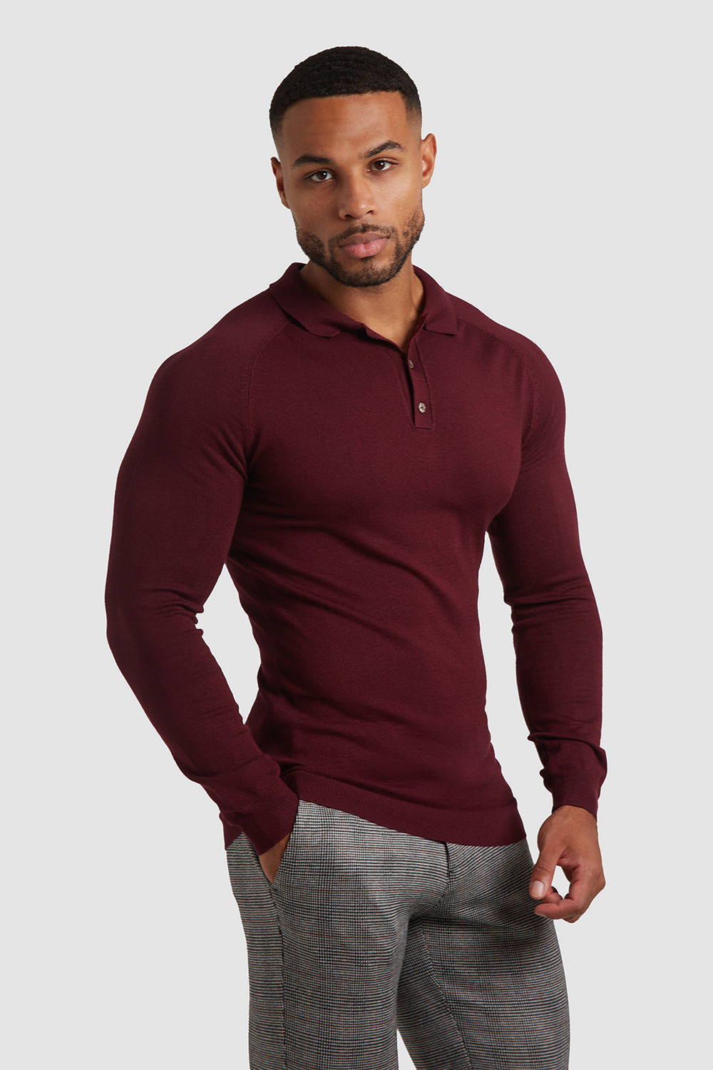 Knitted Polo Shirt in Claret - TAILORED ATHLETE - ROW