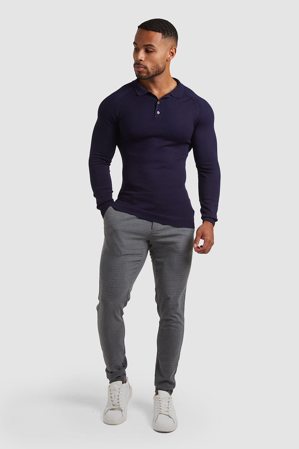 Knitted Polo Shirt in Navy - TAILORED ATHLETE - ROW