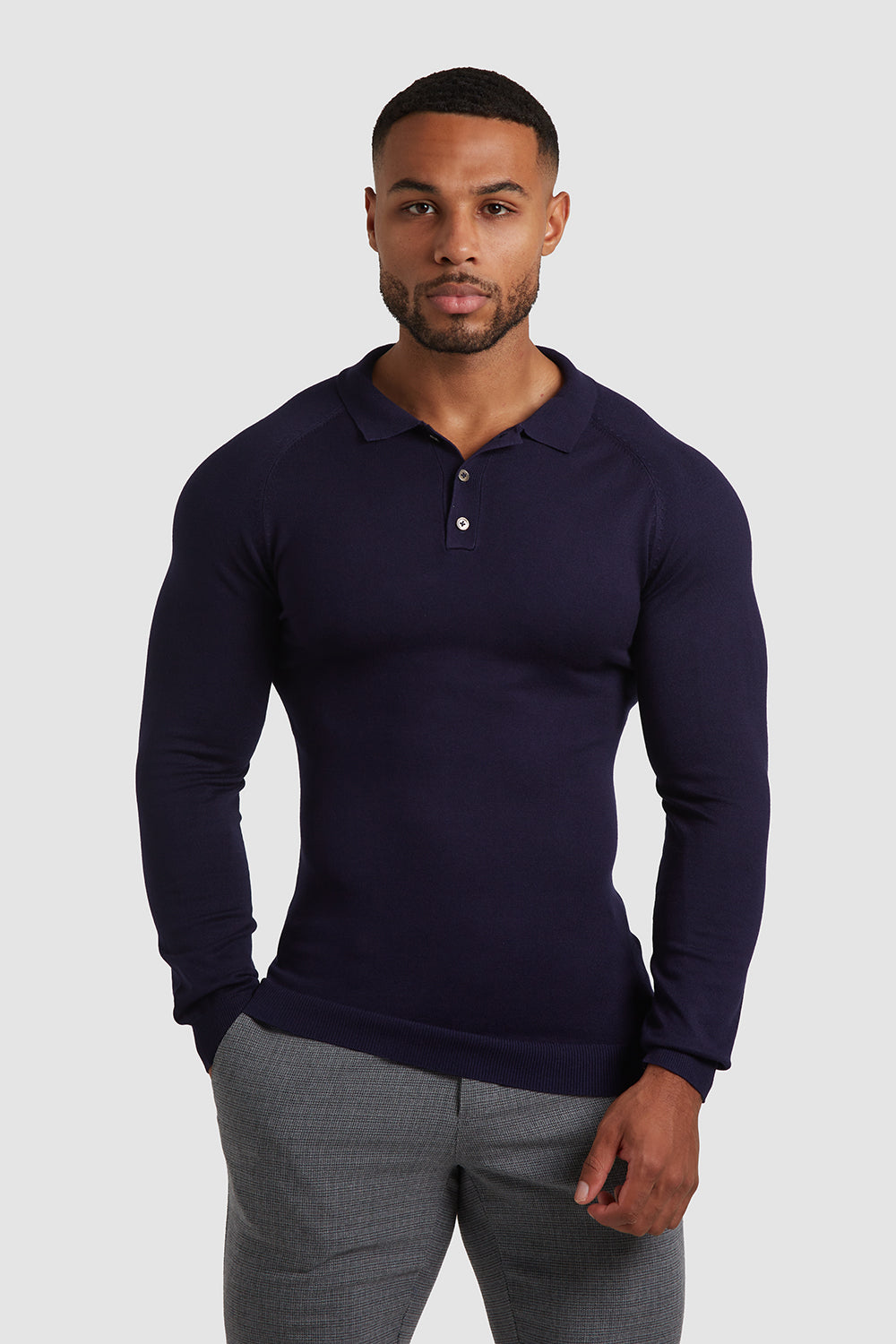 Knitted Polo Shirt in Navy - TAILORED ATHLETE - ROW