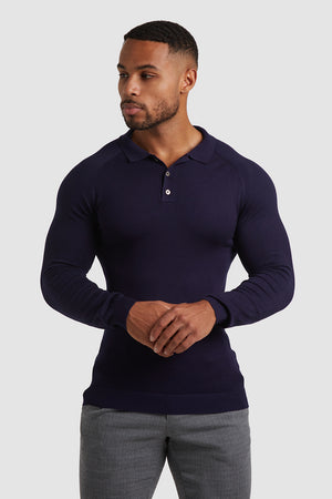 Knit Polo Shirt (LS) in Navy - TAILORED ATHLETE - ROW