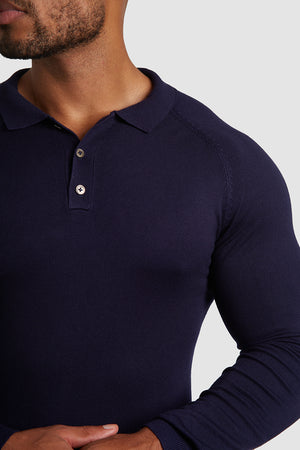 Knit Polo Shirt (LS) in Navy - TAILORED ATHLETE - ROW