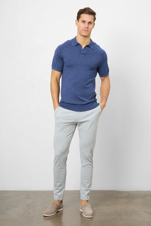 Merino Open Collar Polo Shirt in Airforce Marl - TAILORED ATHLETE - ROW