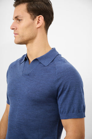 Merino Open Collar Polo Shirt in Airforce Marl - TAILORED ATHLETE - ROW