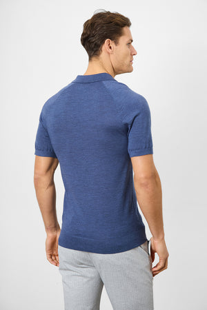 Merino Open Collar Polo Shirt in Airforce Marl - TAILORED ATHLETE - ROW