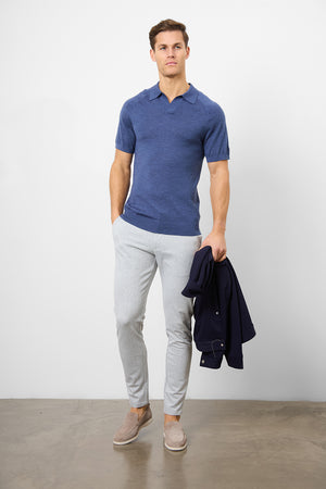 Merino Open Collar Polo Shirt in Airforce Marl - TAILORED ATHLETE - ROW