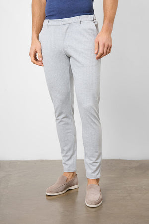 Herringbone Stripe Trouser in Pale Grey - TAILORED ATHLETE - ROW