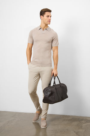 Merino Open Collar Polo Shirt in Wheat Marl - TAILORED ATHLETE - ROW