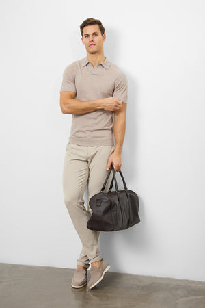 Merino Open Collar Polo Shirt in Wheat Marl - TAILORED ATHLETE - ROW