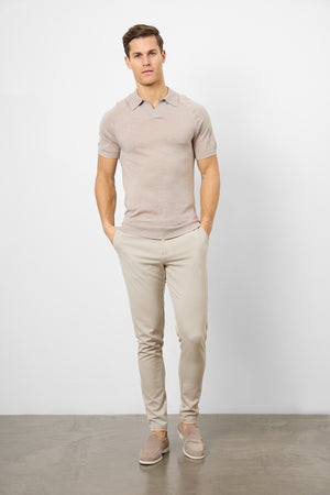 Merino Open Collar Polo Shirt in Wheat Marl - TAILORED ATHLETE - ROW