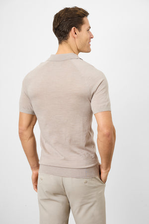 Merino Open Collar Polo Shirt in Wheat Marl - TAILORED ATHLETE - ROW