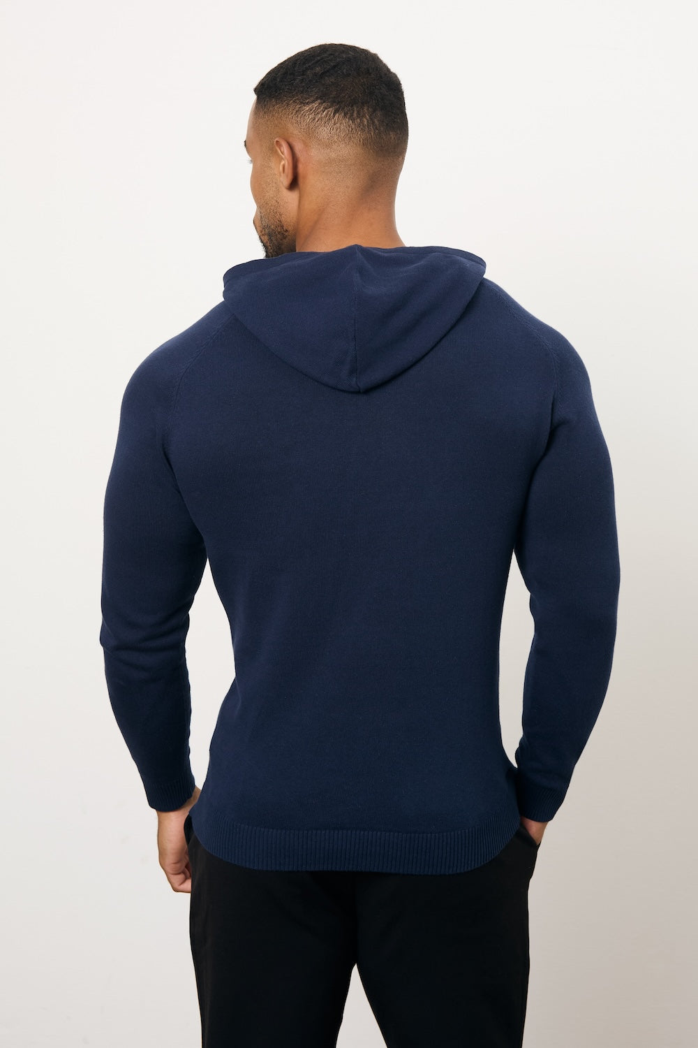 Pure Cotton Knitted Hoodie in Navy