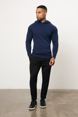 Pure Cotton Knitted Hoodie in Navy