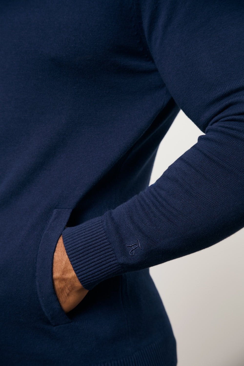 Pure Cotton Knitted Hoodie in Navy