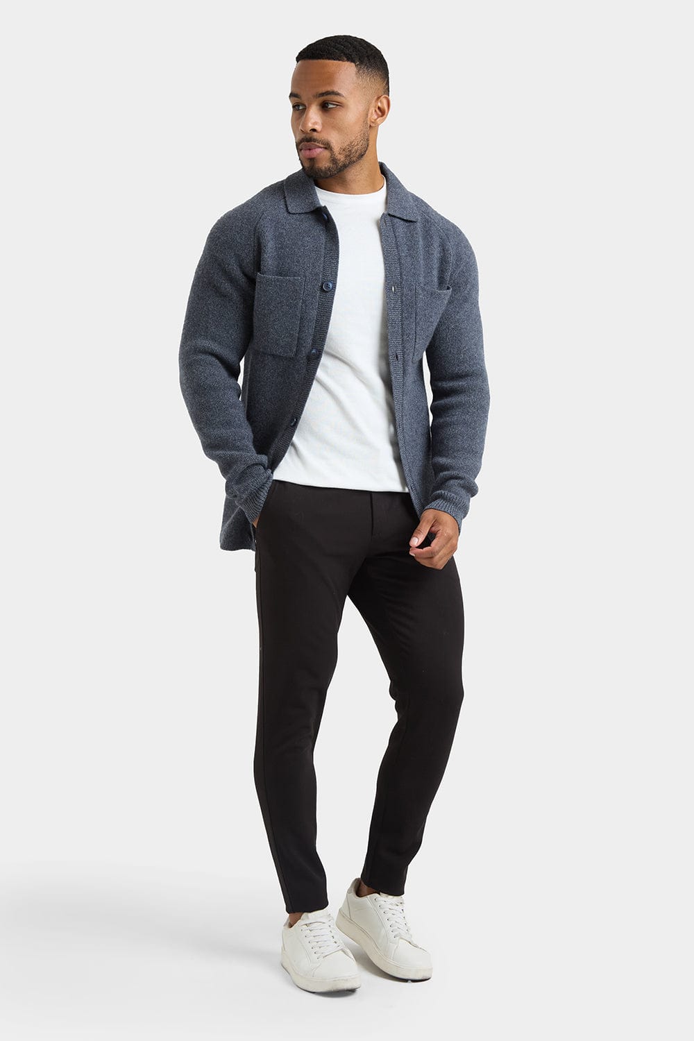 Wool Button Through Cardigan in Dark Grey Marl - TAILORED ATHLETE - ROW