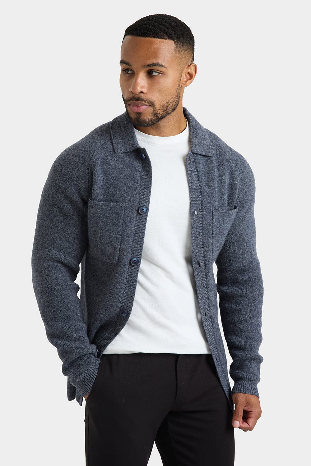 Wool Button Through Cardigan in Dark Grey Marl - TAILORED ATHLETE - ROW