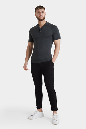 Merino Open Collar Knitted Polo in Forest Marl - TAILORED ATHLETE - ROW