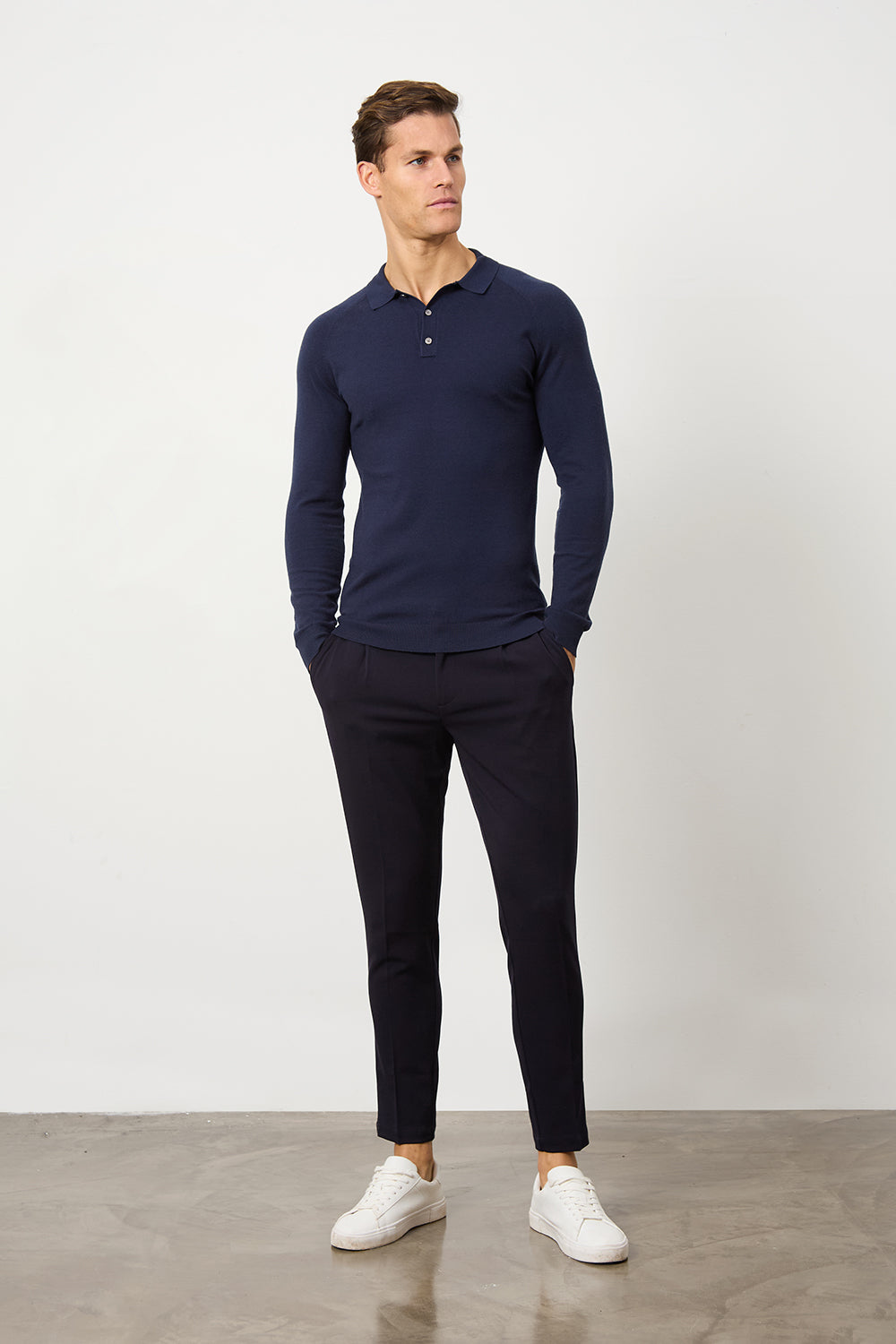 Knitted Polo Shirt in Denim - TAILORED ATHLETE - ROW