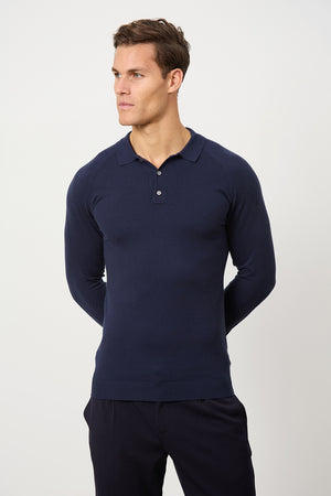 Knitted Polo Shirt in Denim - TAILORED ATHLETE - ROW