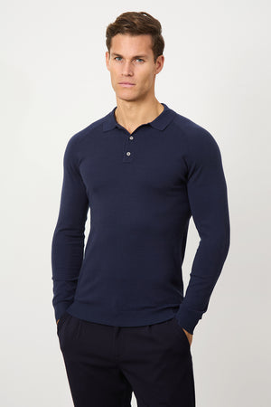 Knitted Polo Shirt in Denim - TAILORED ATHLETE - ROW