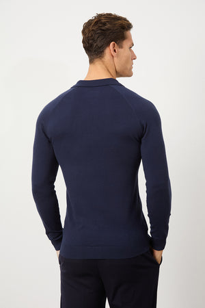 Knitted Polo Shirt in Denim - TAILORED ATHLETE - ROW