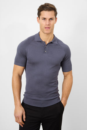 Fine Gauge Knitted Polo Shirt in Graphite - TAILORED ATHLETE - ROW