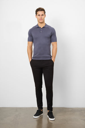 Fine Gauge Knitted Polo Shirt in Graphite - TAILORED ATHLETE - ROW