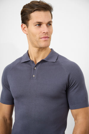 Fine Gauge Knitted Polo Shirt in Graphite - TAILORED ATHLETE - ROW