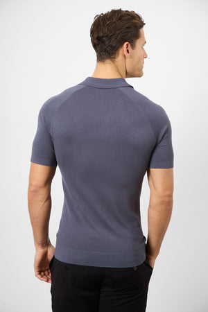 Fine Gauge Knitted Polo Shirt in Graphite - TAILORED ATHLETE - ROW