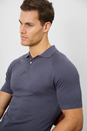 Fine Gauge Knitted Polo Shirt in Graphite - TAILORED ATHLETE - ROW