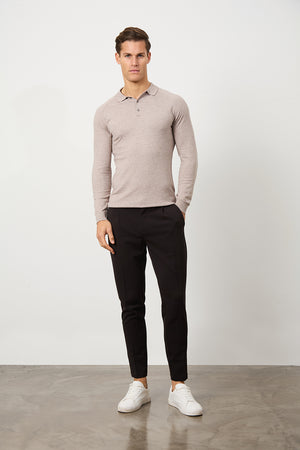 Knitted Polo Shirt in Wheat - TAILORED ATHLETE - ROW