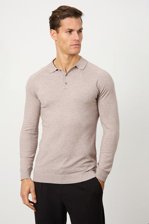 Knitted Polo Shirt in Wheat - TAILORED ATHLETE - ROW