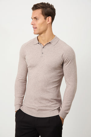 Knitted Polo Shirt in Wheat - TAILORED ATHLETE - ROW