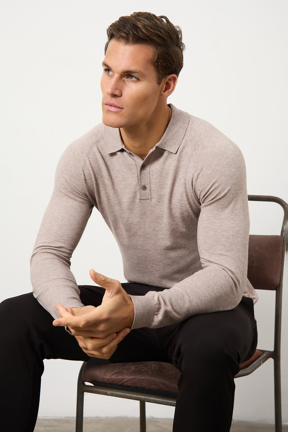 Knitted Polo Shirt in Wheat - TAILORED ATHLETE - ROW