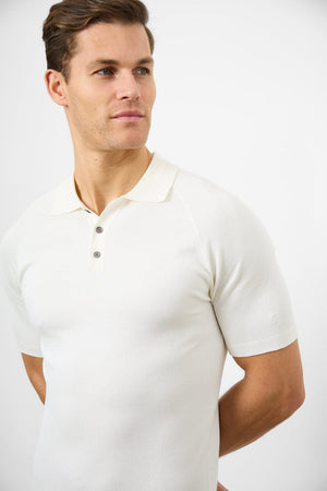 Fine Gauge Knitted Polo Shirt in Ecru - TAILORED ATHLETE - ROW