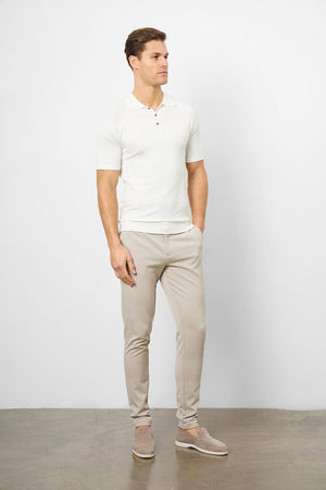 Fine Gauge Knitted Polo Shirt in Ecru - TAILORED ATHLETE - ROW