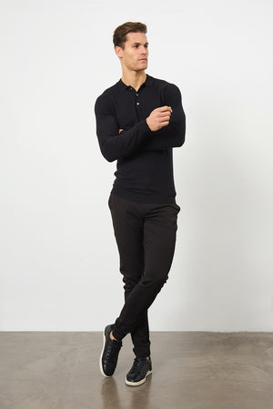 Knitted Polo Shirt in Black - TAILORED ATHLETE - ROW