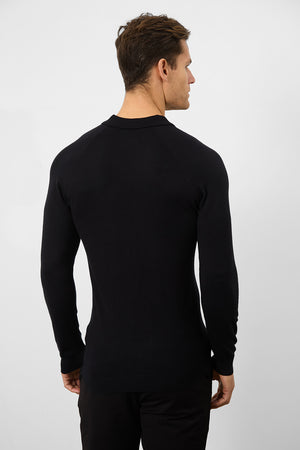 Knitted Polo Shirt in Black - TAILORED ATHLETE - ROW