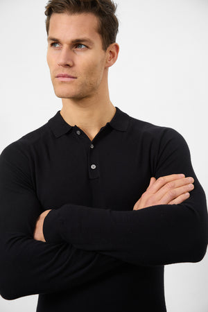 Knitted Polo Shirt in Black - TAILORED ATHLETE - ROW