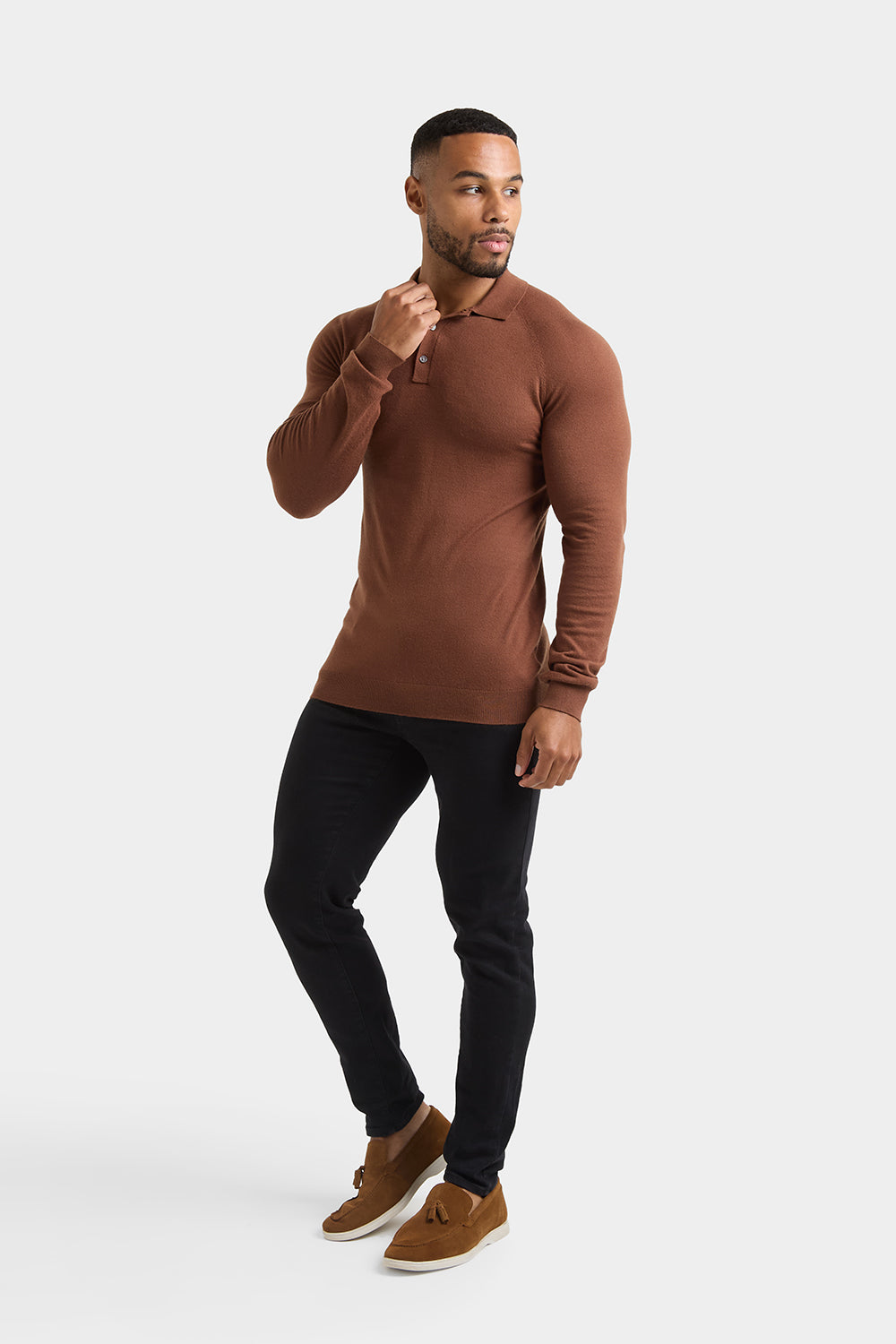 Knitted Polo Shirt in Nutmeg - TAILORED ATHLETE - ROW